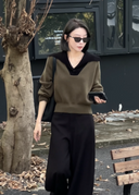 เสื้อสเวตเตอร์แต่งขอบตัดต่อเลเยอร์เทียม (Z2517)
