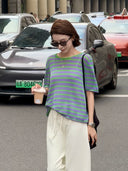 Vintage Slim-Fit Striped Knit Top(Z1970)
