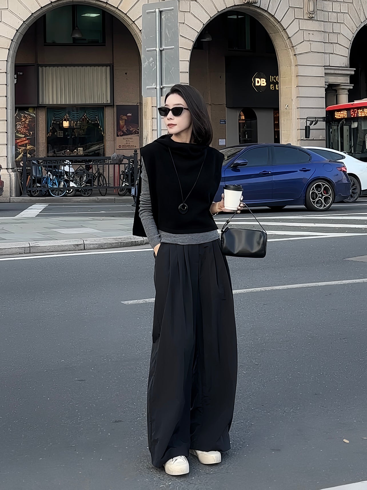 High-Waisted Slim-Fit Straight Wide-Leg Pants