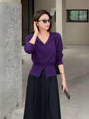 Elegant V-Neck Slim Fit Knit Top(Z2492)