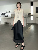 กระโปรงเลเยอร์ประดับมุกสีดำ Draped (Z2135)