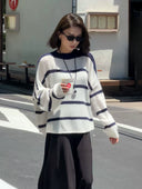 เสื้อสเวตเตอร์ถักลายริ้วทรงหลวม(Z2271)