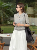 Polo Collar Half-Sleeve Knit Top (Z1884)