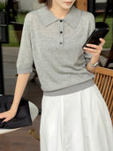 Polo Collar Half-Sleeve Knit Top (Z1884)