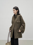 Drawstring Cinched Waist Casual Trench Coat（Z3454）