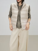 Stand Collar Paneled Cream Down Vest（Z3505）