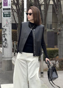 Áo Khoác Da Cổ Tròn Tối Giản (Z2921)