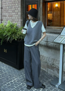 Curved Cut Relaxed Casual Pants（Z1436）