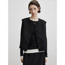 เสื้อแขนกุดคอกลมสีดำสไตล์มินิมอล（Z1640）