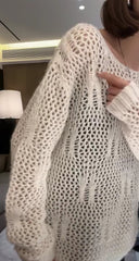 Sweater Rajut Leher Bulat Longgar Berlubang (Z1577)