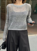 Hollow Spliced Knit Crop Top（Z2950）