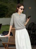 Polo Collar Half-Sleeve Knit Top (Z1884)