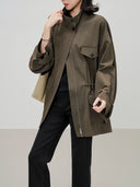 Drawstring Cinched Waist Casual Trench Coat（Z3454）