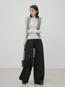 Semi-Elastic Waist Seam Detail Casual Pants（Z3502）