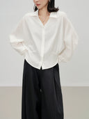 Lapel Drapey Cinched Waist Casual Shirt（Z3521）