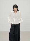 Lapel Drapey Cinched Waist Casual Shirt（Z3521）