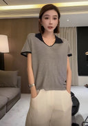 Color-Block POLO Collar Knit Top（Z2044）
