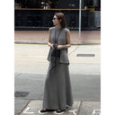 กระโปรงหางปลายเอวยางยืดแต่งชายผ่ารู (Z2190)
