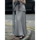กระโปรงหางปลายเอวยางยืดแต่งชายผ่ารู (Z2190)