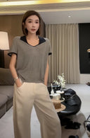 Color-Block POLO Collar Knit Top（Z2044）