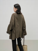 Drawstring Cinched Waist Casual Trench Coat（Z3454）