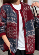 Color-Contrast Jacquard Christmas Cardigan（Z2712）