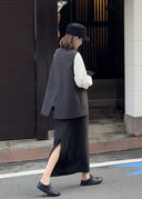Elegant Woolen Slit Straight Skirt（Z2947）