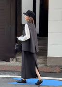 Elegant Woolen Slit Straight Skirt（Z2947）