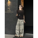 Printed Elastic-Waist Relaxed Pants（Z2070）