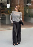 Hollow Spliced Knit Crop Top（Z2950）