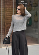 Hollow Spliced Knit Crop Top（Z2950）