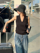 V-Neck Cinched Waist Knit Vest（Z3392）
