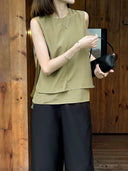เสื้อกั๊กแขนกุดคอกลมสไตล์วินเทจ (Z3437)