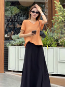 Tailored Slit Midi Skirt with Fluid Drape (Z858)