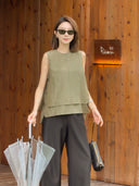 เสื้อกั๊กแขนกุดคอกลมสไตล์วินเทจ (Z3437)