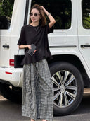 Vintage Plaid Elastic Waist Casual Pants（Z3439）