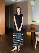 Diamond Pattern Color Block Midi Skirt（Z3293）