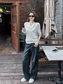 Side Seam Structured Wide Leg Jeans（Z3553）