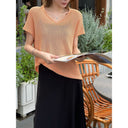 V-Neck Rolled-Edge Knit Top（Z3273）