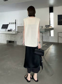 กระโปรงเลเยอร์ประดับมุกสีดำ Draped (Z2135)