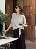 เสื้อท่อนบนผ้าหนักทรงบีบเอวผูกเอว (Z2224)
