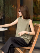 เสื้อกั๊กแขนกุดคอกลมสไตล์วินเทจ (Z3437)