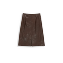 Faux Leather Slit Midi Skirt（Z3634）