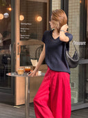 V-Neck Rolled-Edge Knit Top（Z3273）