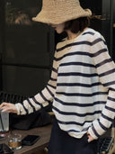 Lightweight Striped Knit Sun Protection Top