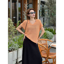 V-Neck Rolled-Edge Knit Top（Z3273）