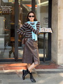 Faux Leather Slit Midi Skirt（Z3634）