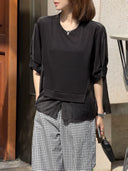 เสื้อทรงหลวมดีไซน์คลาสสิก แต่งชายเสื้อผ่าข้าง (Z3074)