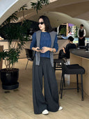Pleated Wool Blend Wide Leg Pants（Z3719）