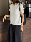 Single-Pocket Back-Slit Knit Top（Z3228）